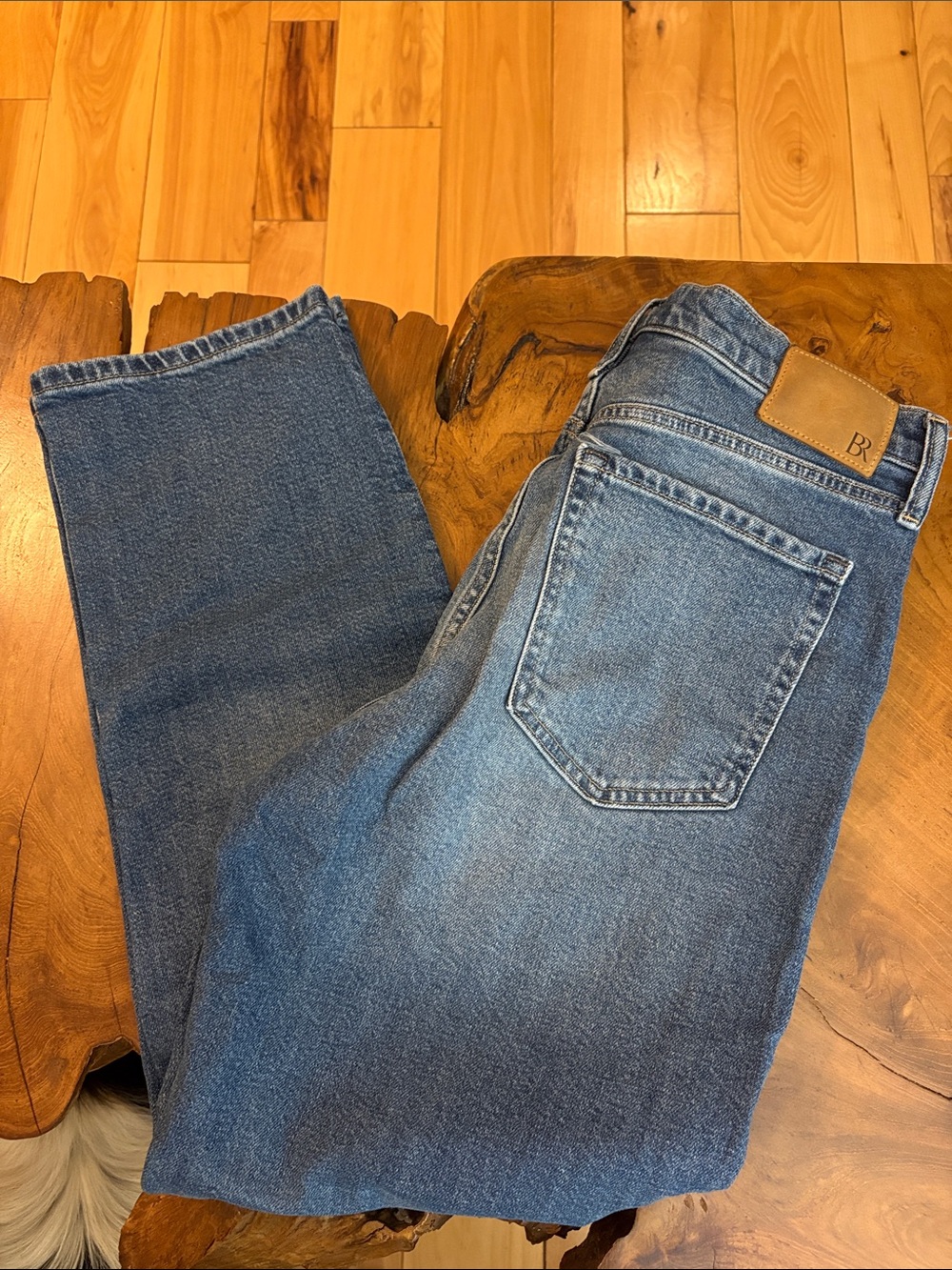 Banana Republic Classic Medium Blue Straight Jeans with Leather Patch